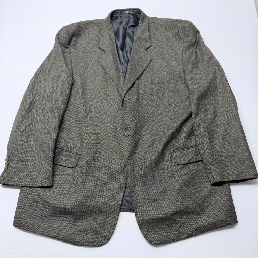 Alexander Lloyd Mens Blazer 54L Grey Herringbone Worsted Lambswool 3-Button Suit